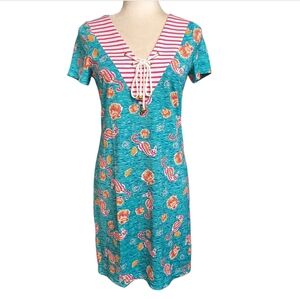 Tracy Negoshian Beach Dress Womens X Small Seahorse Print Short Sleeve Sundress